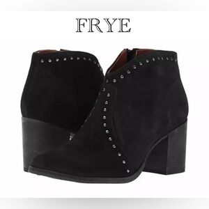 Frye® Nora Oiled Italian Black Leather Suede Stud Booties Block Heel size 9.5